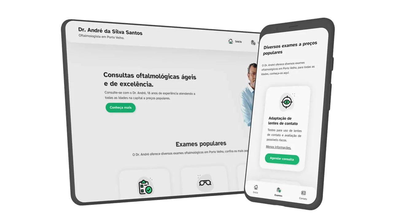 Mockup apresentando o site do oftalmologista em duas versões, Desktop e Mobile.